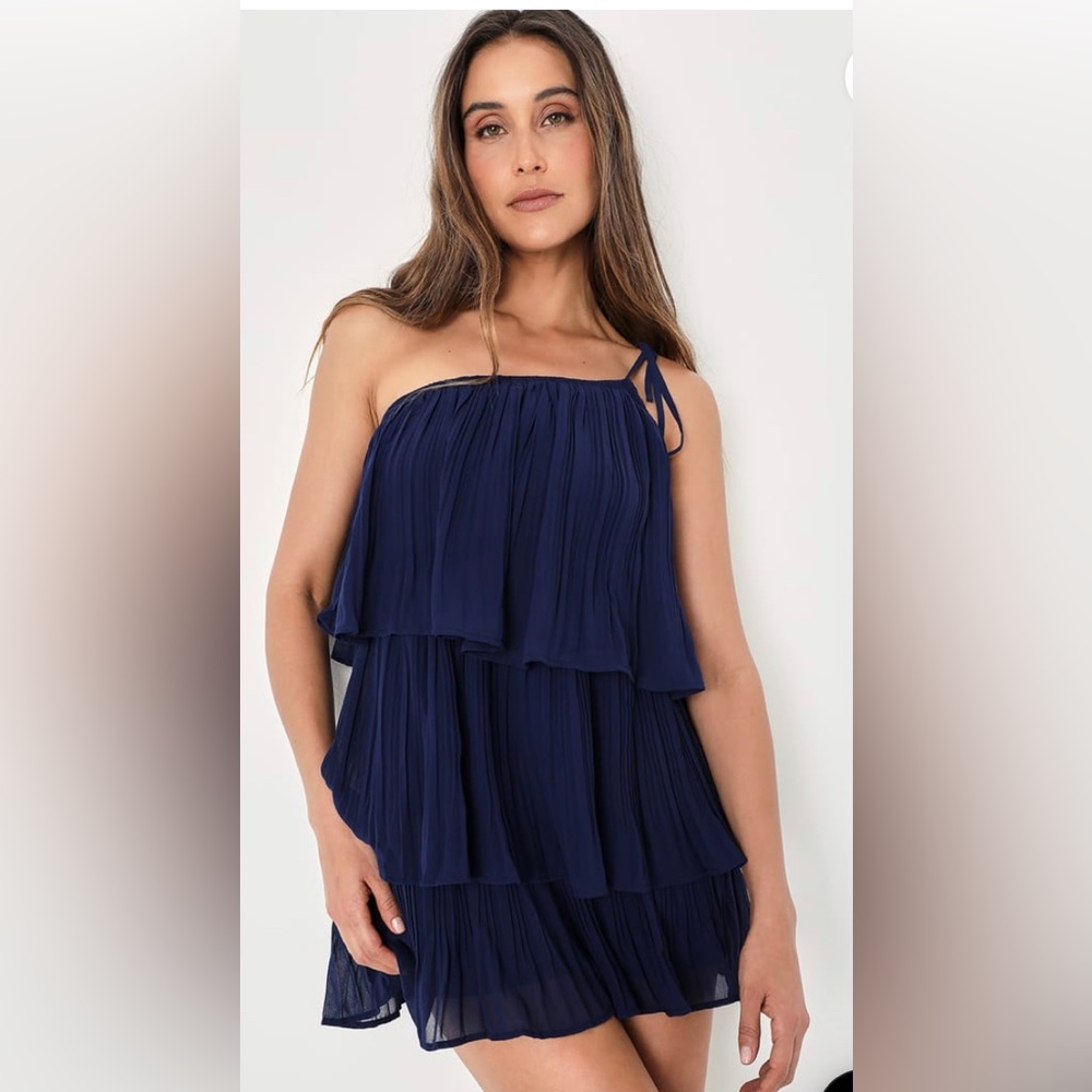 NWT Navy Lulu's One shoulder Dress